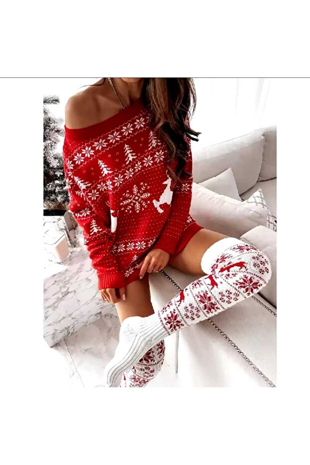 جوارب بنمط عيد الميلاد فوق الركبة - 1