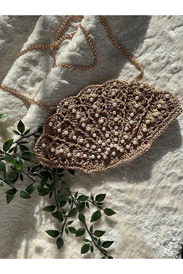 İncili hasır midye çanta - 1