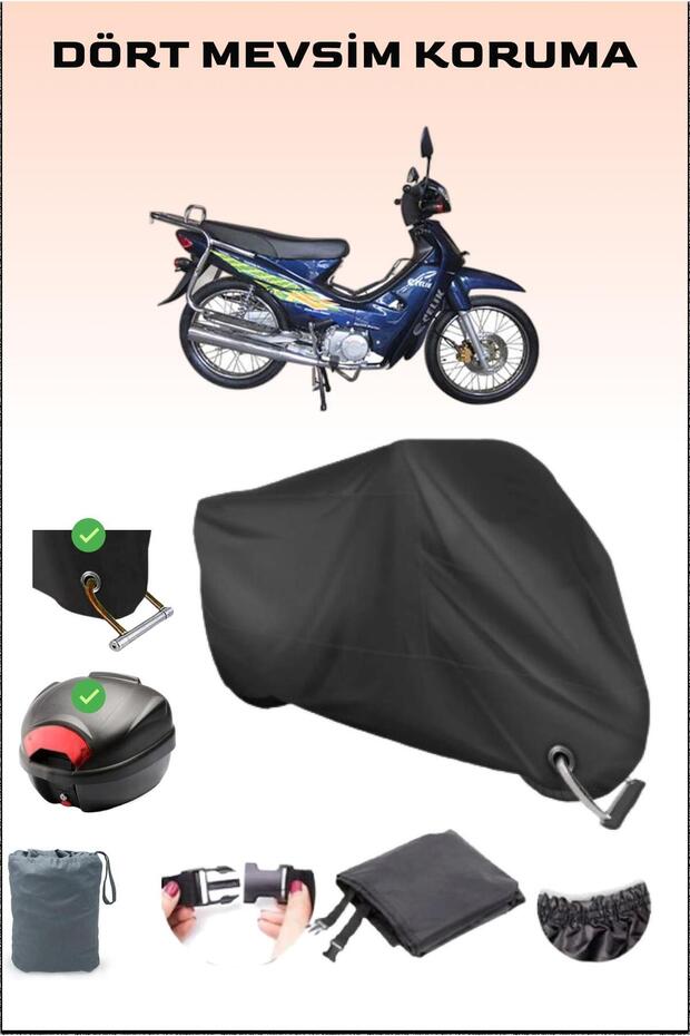 Black Steel Motor Rear Bag and Lock Compatible Motorcycle Tarpaulin for Cup 110, Safe