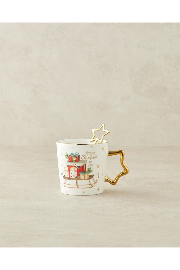 Presents New Bone China Kaşıklı Kupa 360 ml Kırmızı - Yeşil - 4