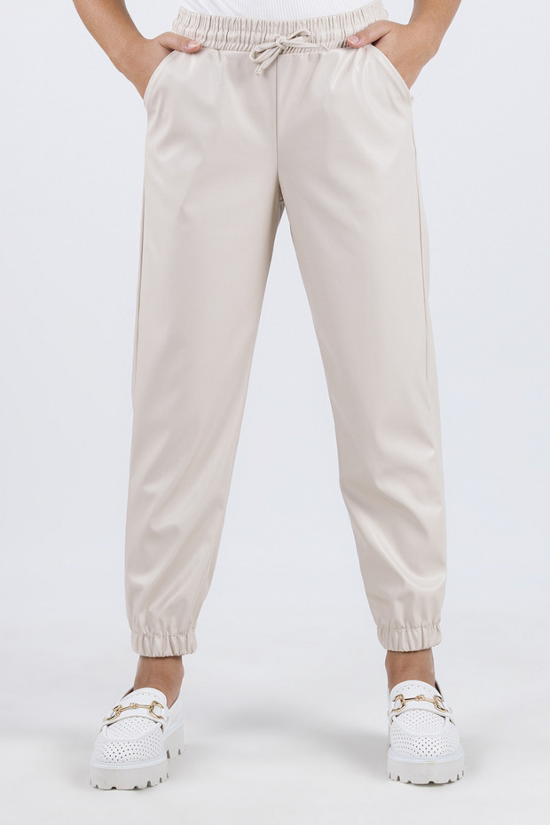 Leather Look Girls' Trousers with Elastic Waist and Leg Pockets