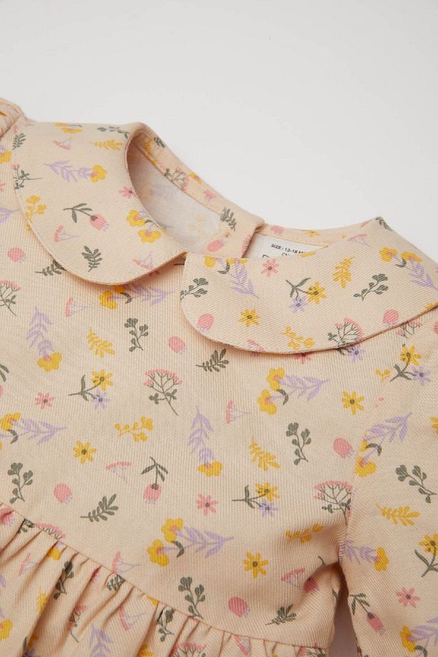 Kız Bebek Geniş Yaka Çiçek Desenli Uzun Kollu Twill Elbise D2557a524au - 2