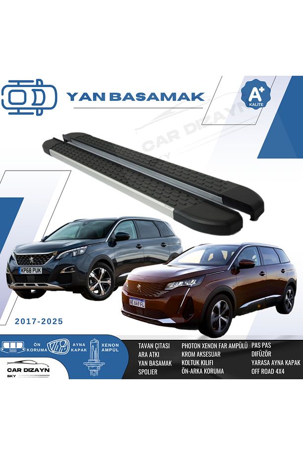 Peugeot 5008 Alüminyum Yan Basamak Marşpiyel Koruma 2017>2018>2019>2020>2021>2022>2023>2024>2025 - 1
