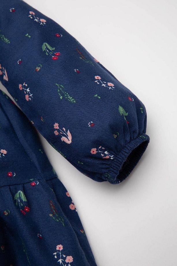 Kız Bebek Bisiklet Yaka Çiçek Desenli Fırfırlı Uzun Kollu Twill Elbise D3075a524au - 3
