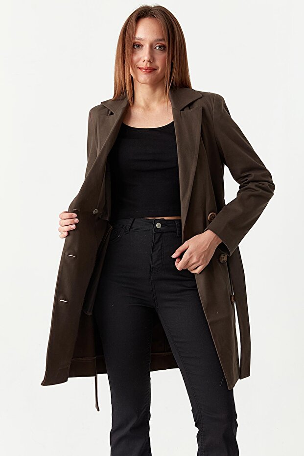 Kadın Düğmeli Kuşaklı Ceket - 3