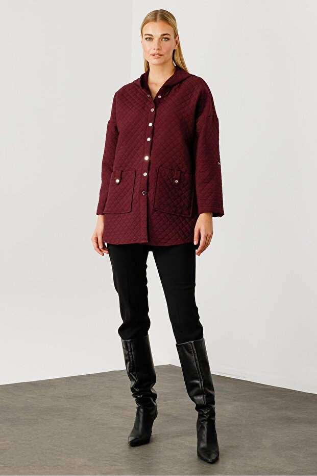 Modailgi Kapüşonlu Kapitone Mont Mürdüm - 2