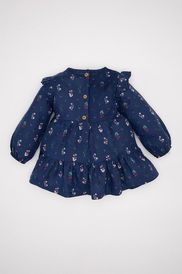 Kız Bebek Bisiklet Yaka Çiçek Desenli Fırfırlı Uzun Kollu Twill Elbise D3075a524au - 5