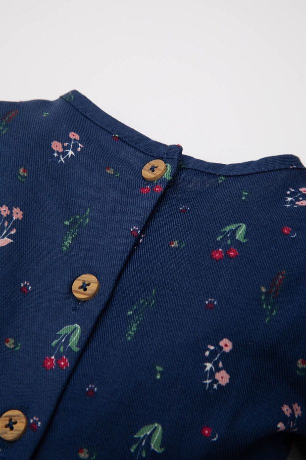 Kız Bebek Bisiklet Yaka Çiçek Desenli Fırfırlı Uzun Kollu Twill Elbise D3075a524au - 4