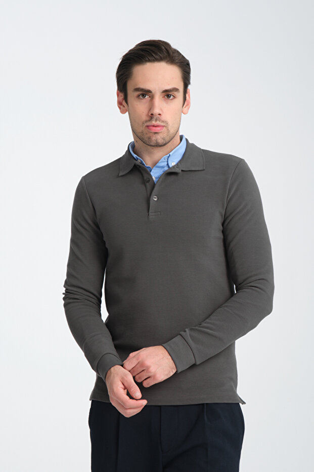 Patterned Men's Regular Fit Thick Polo Neck Sweatshirt