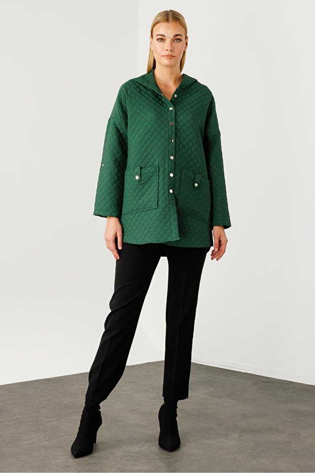 Modailgi Kapüşonlu Kapitone Mont Yeşil - 3