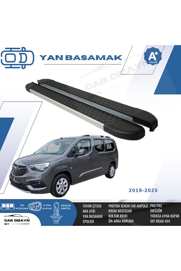 OpelCombo E Nirvana 2 Alüminyum Yan Basamak Marşpiyel Koruma Kısa Şase 2019>2020>2021>2022>2024 - 1