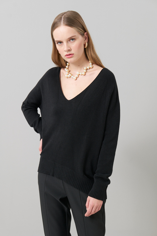 V Yaka Basic Triko Siyah K2471021_001 - 1