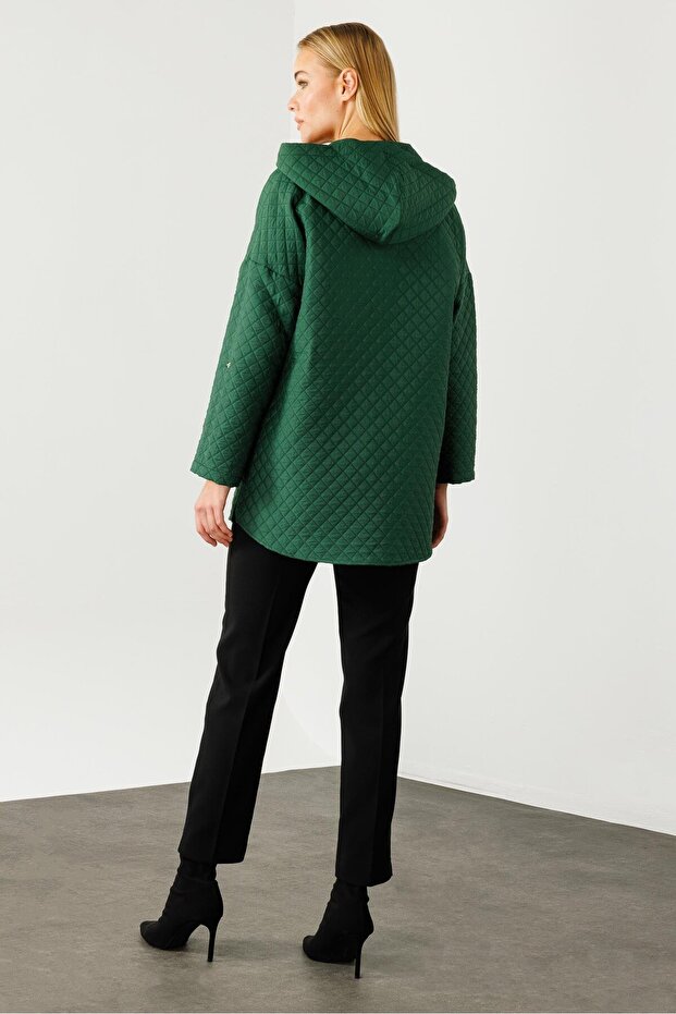 Modailgi Kapüşonlu Kapitone Mont Yeşil - 6