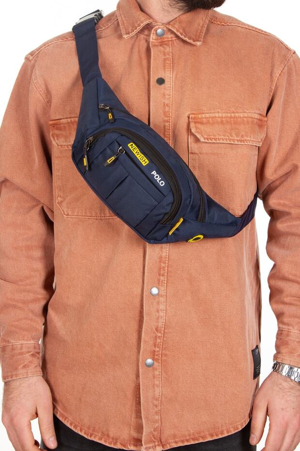 Unisex Impertex Fabric Waterproof Shoulder and Waist Bag with Headphone Outlet Cross Strap Navy Blue