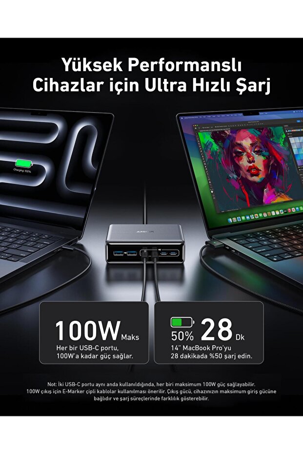 Prime 200W USB-C Şarj Cihazı, 6 Bağlantı Noktalı GaN Şarj İstasyonu, Gümüş - A2683 - 3