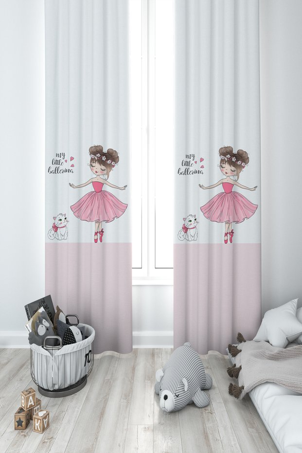 Baby and Children's Room Princess Girl and Cat Pattern 2 Wings Background Curtain Ybp-8005
