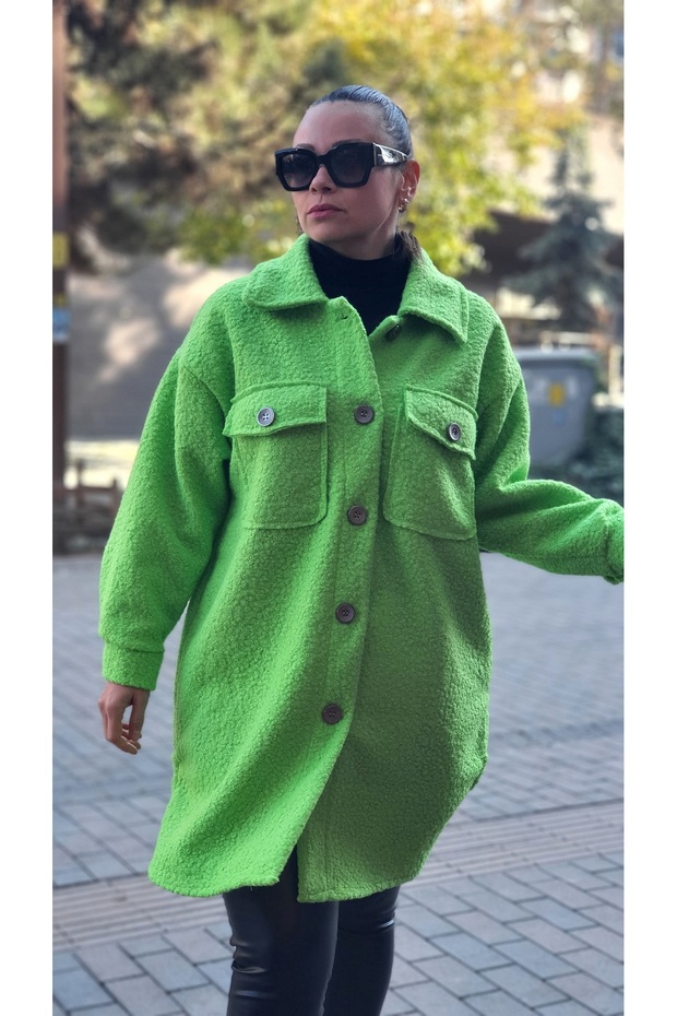 Straight Pattern Double Pocket Buttoned Bucket Jacket - 1