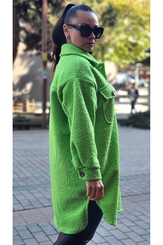 Straight Pattern Double Pocket Buttoned Bucket Jacket - 3