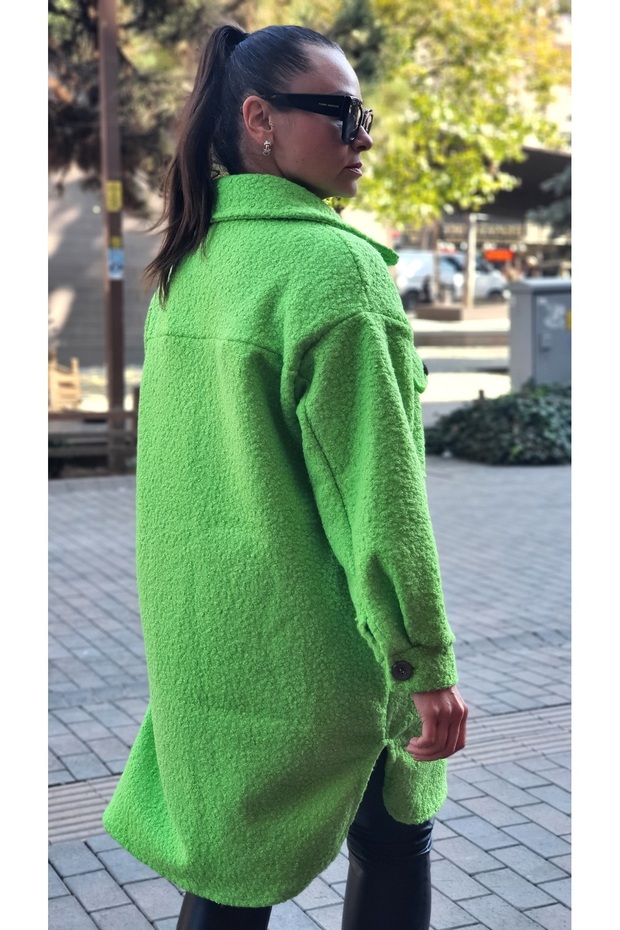 Straight Pattern Double Pocket Buttoned Bucket Jacket - 4