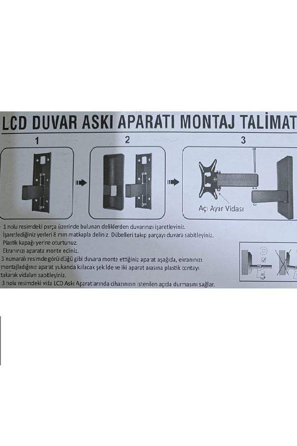 10/37 Oynar Başlıklı TV Duvar Montaj Ayak 25/94 İnç BoyuT 40/90 Kilo Taşır Extra Kalın Demir - 6