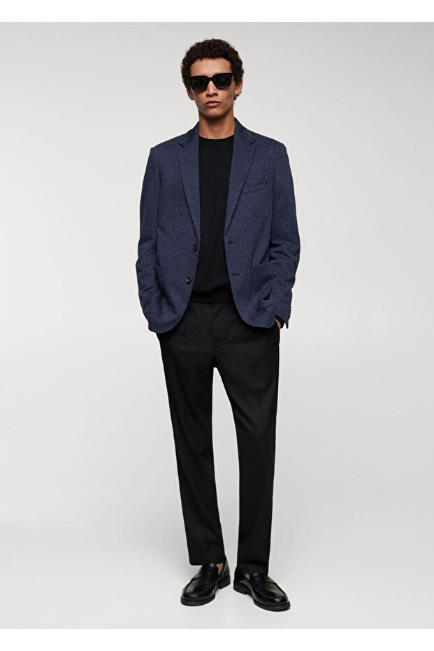 Dar kesim kareli pamuklu blazer ceket - 2