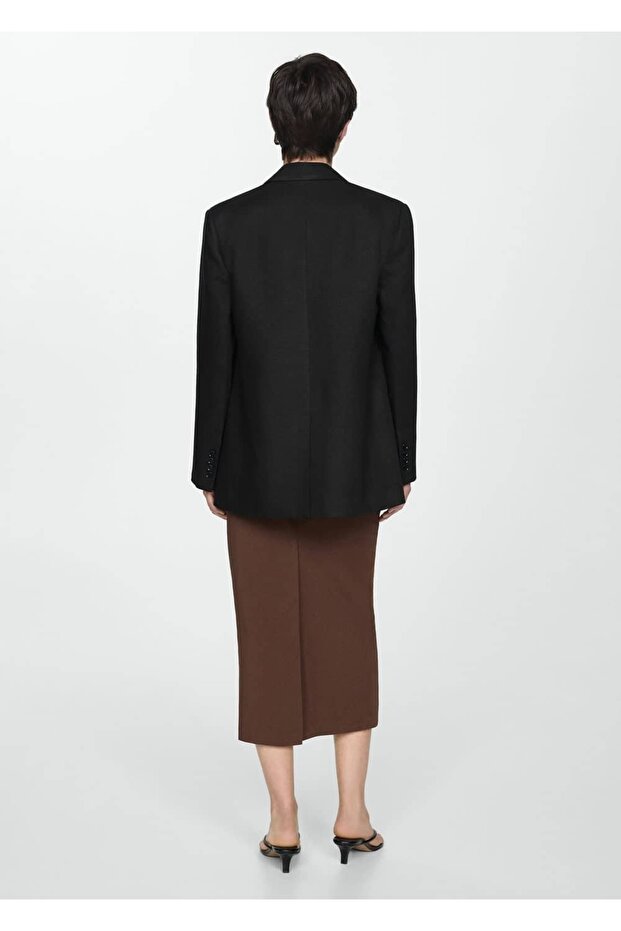 Düğmeli keten blazer ceket - 4