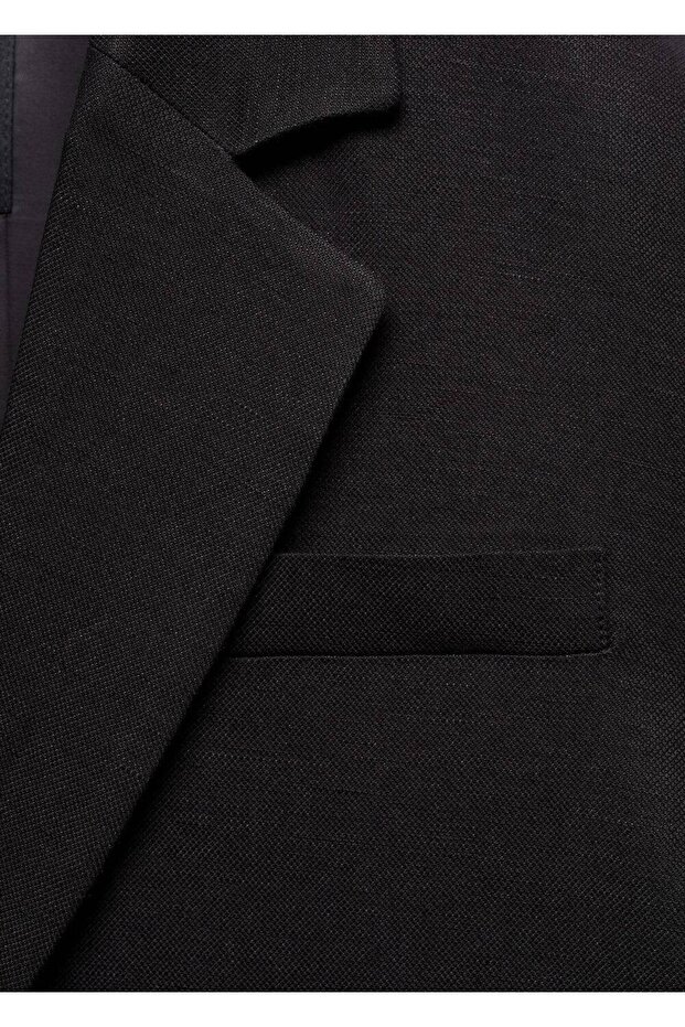 Düğmeli keten blazer ceket - 5