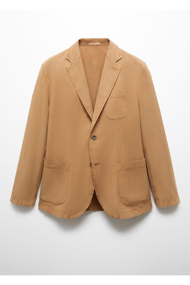 Dar kesim keten-pamuk karışımlı blazer ceket - 3