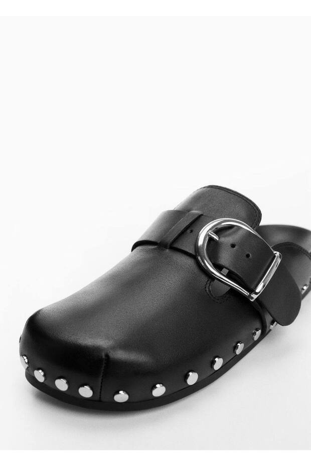 Zımbalı topuklu deri terlik - 4