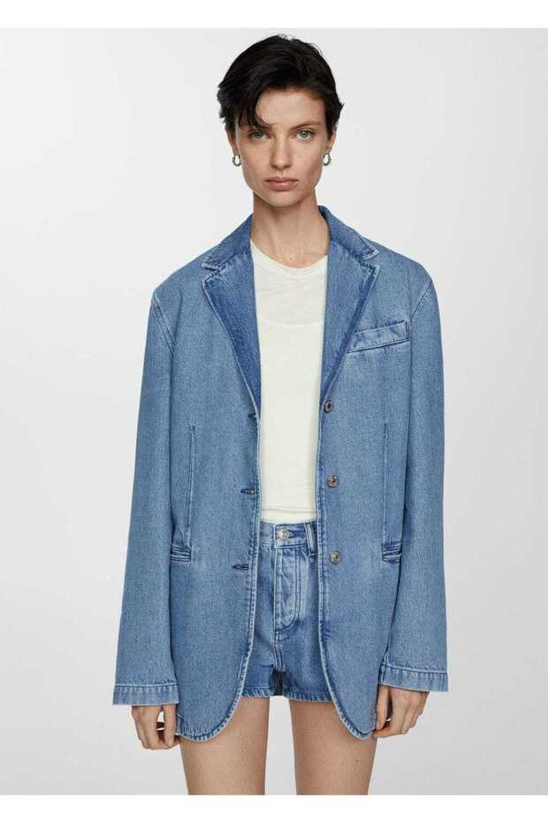 Düğmeli denim blazer ceket - 1