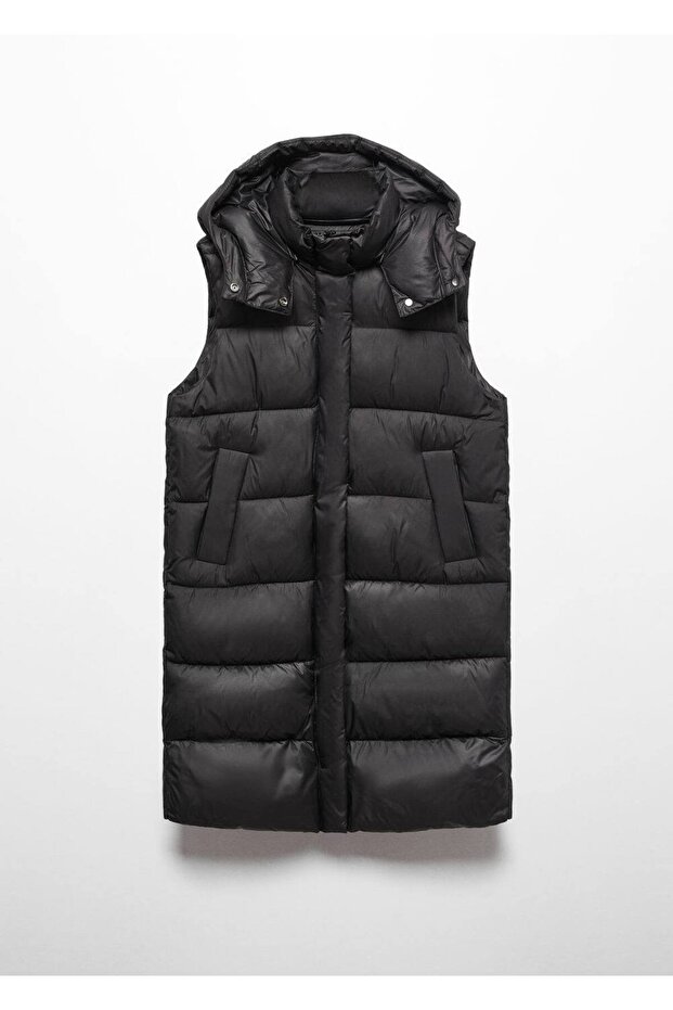 Kapüşonlu kapitone yelek - 3