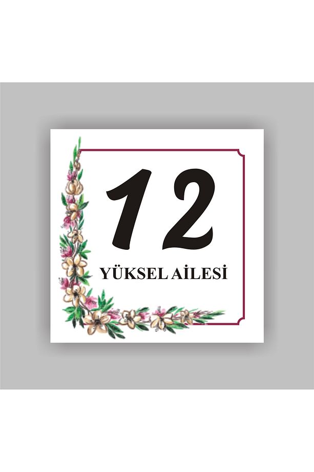 Kapı numarası çiçek desenli  10x10cm , Kişileştirilebilir üründür - 1