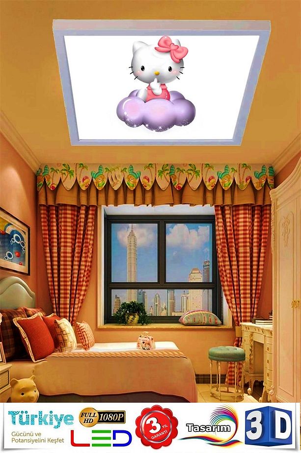 Hello Kitty 60x60 Çocuk Odası Led Avize Yeni Nesil Led Avize,60watt Modern Led Avize - 6