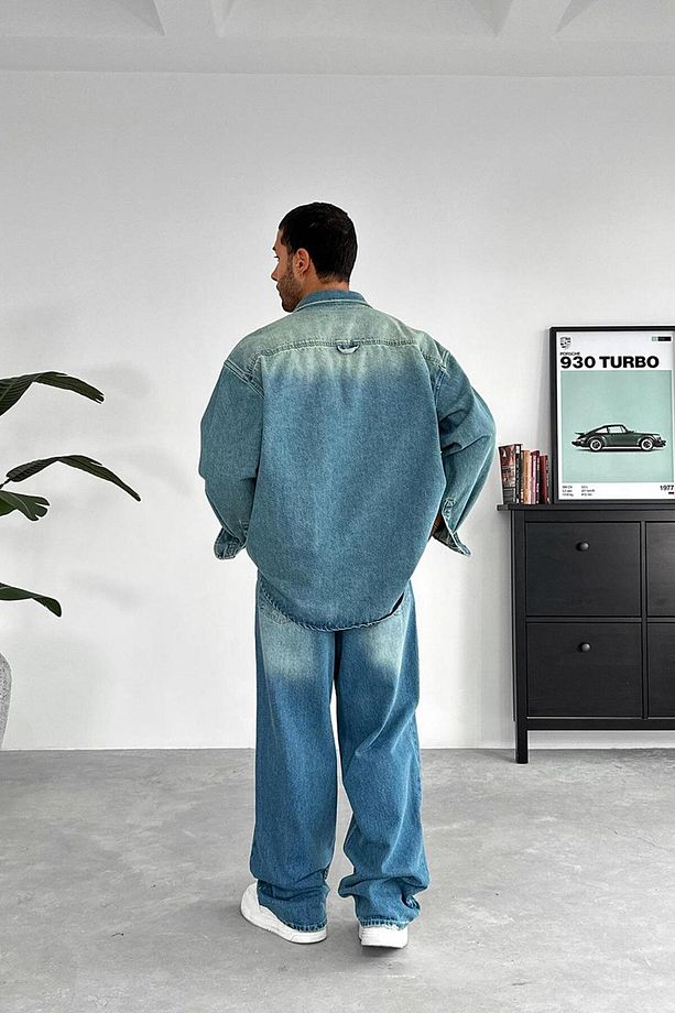 Soft Mavi Çift Cep Detay Oversize Kot Ceket - 4