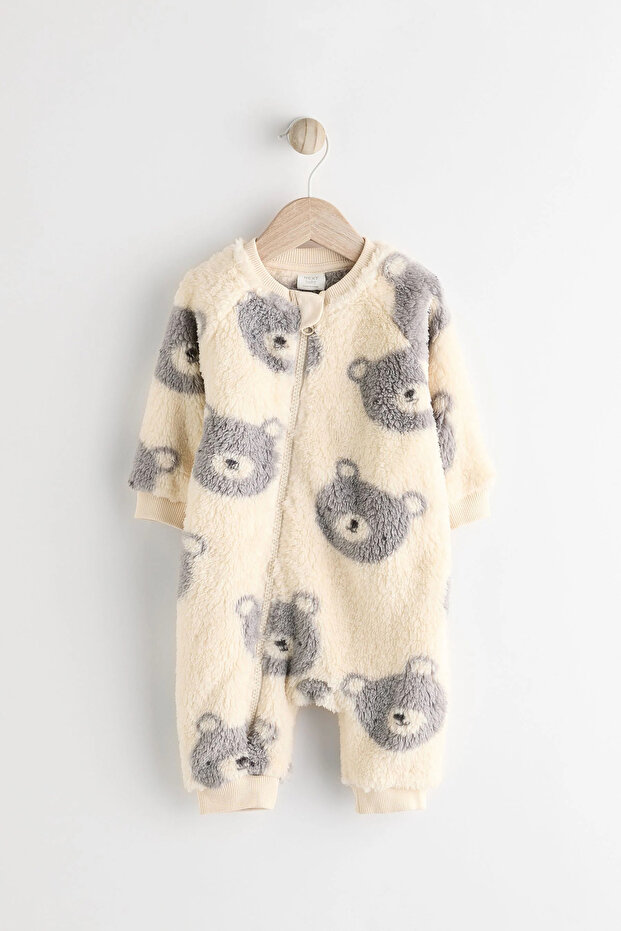 100% Organic Cotton Grey Bear Patterned Cream Fleece Sleeping Bag Alyn77749