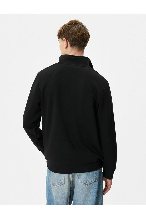 Half Zipper Sweatshirt Basic Stand Collar Ribbed Long Sleeve - 4