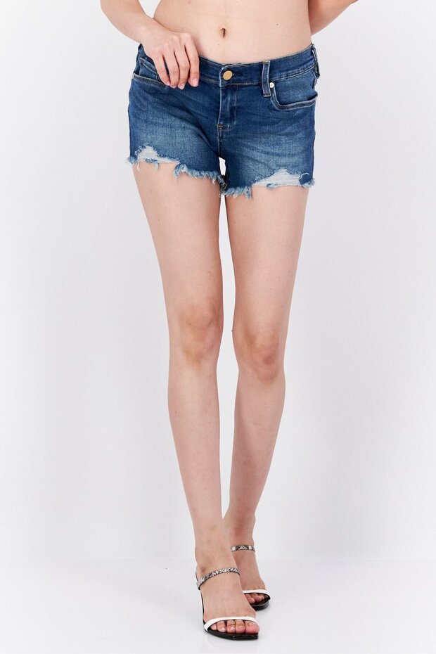 Women Washed Rip Shorts, Light Blue