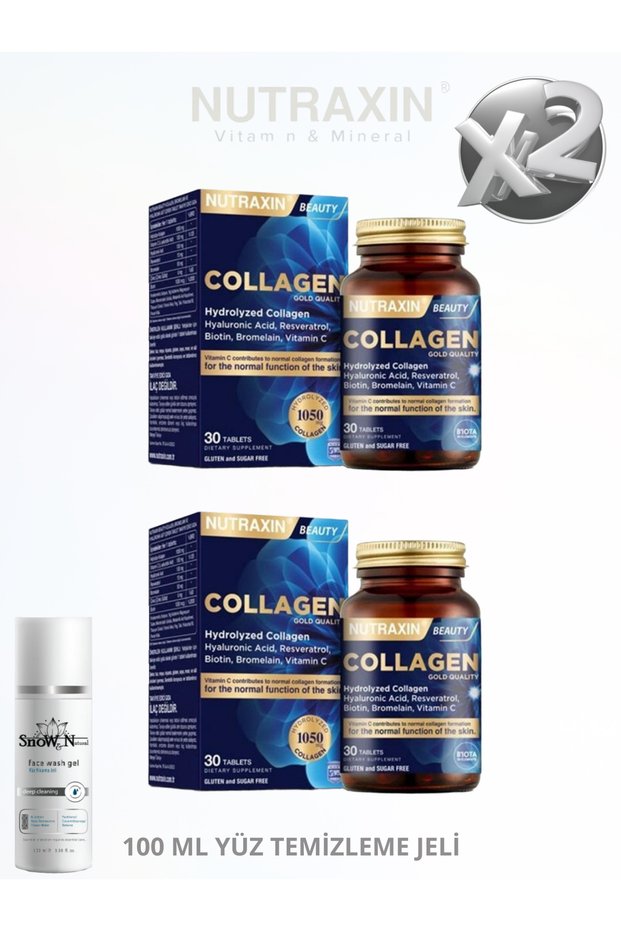 Hydrolyzed Collagen 30 Tablets 30 Tablets Resveratrol-Hyaluronic Acid-Bromelaini-Biotin-Zinc (2 Pcs)