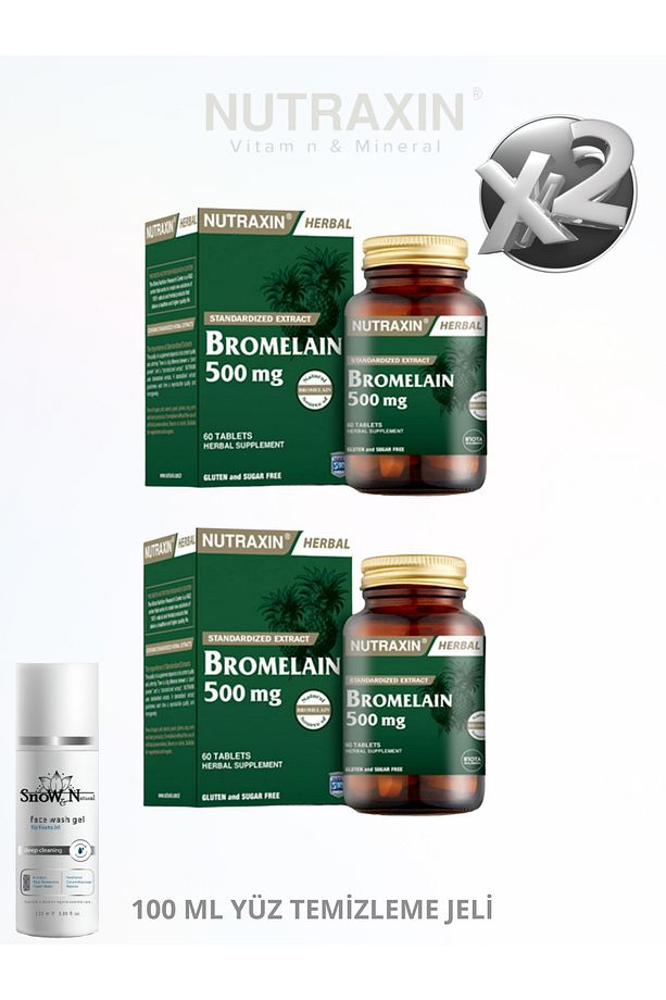 Bromelain 60 Tablet Her Tablette Bromelain500 mg (2 ADET) 1X100 ml Yüz Temizleme jeli - 1