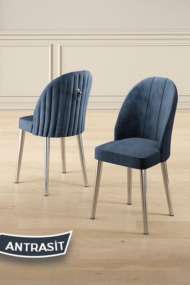 Sim Serisi 89x150 Açılabilir Lak Panel Siyah Mermer Krom Ayak Masa Takımı Ve 6 Antrasit Sandalye - 3