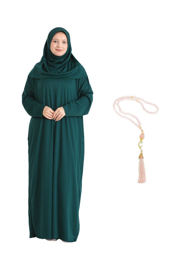 Elegant Prayer Dress and Turban Prayer Beads Set Hijab Shawl Muslim Clothing Abaya