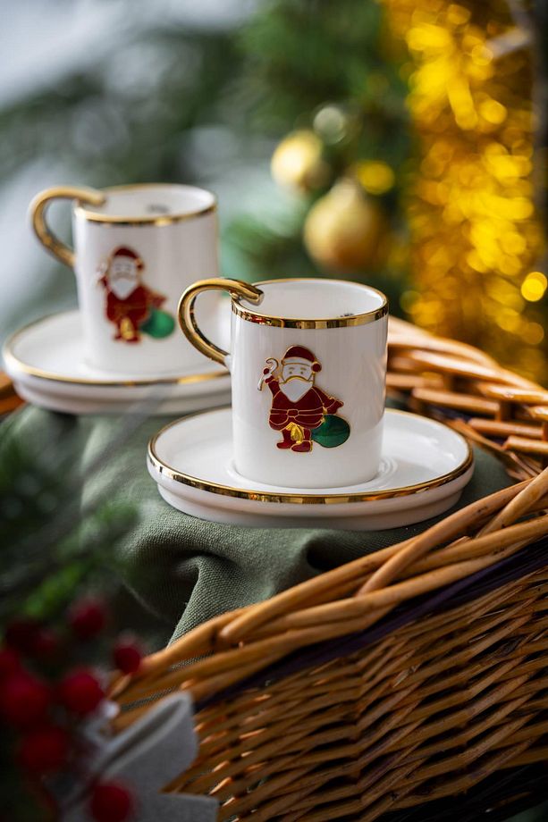 Rennes Yılbaşı 2 Kişilik Noel Baba Kahve Fincanı Takımı - 90 ml - 1
