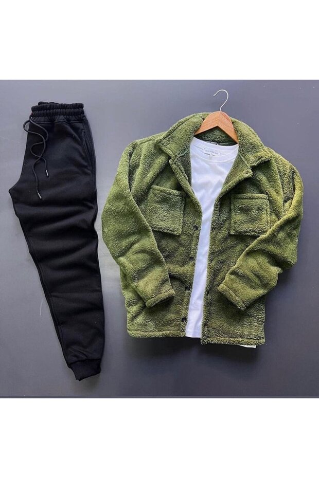 Fleece Cardigan Jacket And Tracksuit Bottom Set