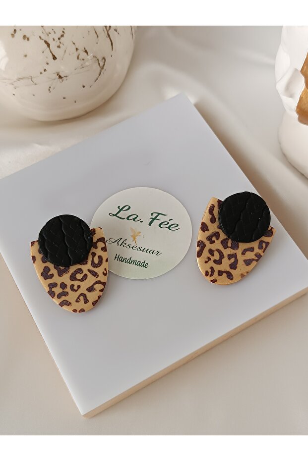 Matte Leopard Pattern - Gold Floor Fixed Polymer Clay Steel Stud Earring