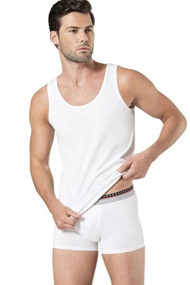 Men's White Cotton Undershirt & Boxer Set Wv1P.50C.25K