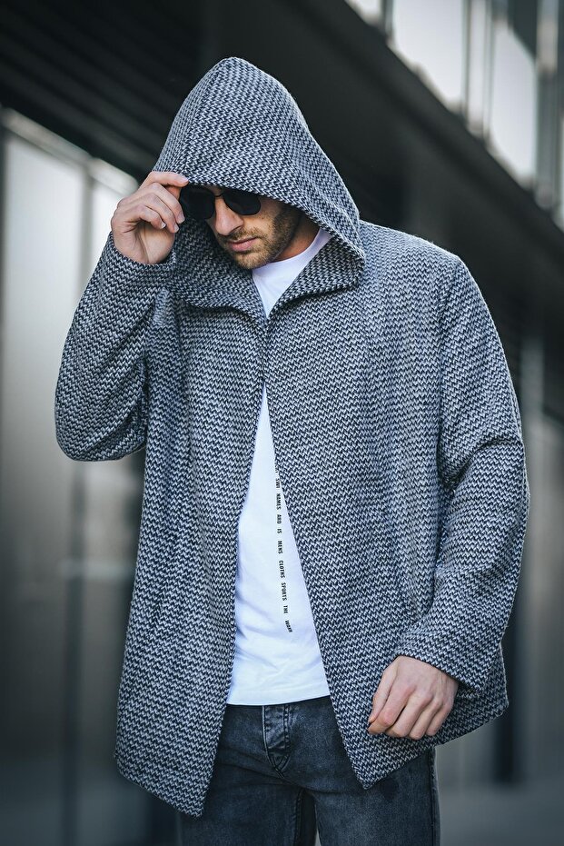 Kenny Geometric Patterned Hooded Men's Poncho Knitwear Cardigan
