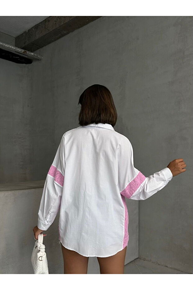 PULLU KOT DETAYLI GÖMLEK PEMBE - 6