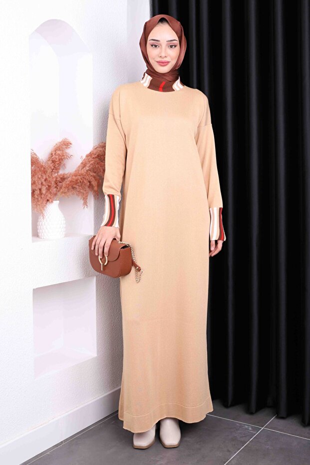 Biscuit Stand Collar Mercerized Knitwear Dress