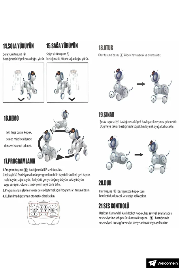 Oyuncak 30 Fonksiyon Uzaktan Kumandalı Şarjlı Sesli Işıklı Dokunma Algılama Programlama Robot Köpek - 4