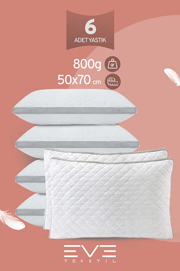 Klimax Series 6 Pieces - Zippered and Antiallergic Silicone Fiber Pillow 50X70Cm 900Gr